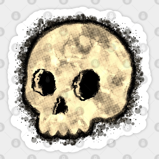 Sepia Dotted Halftone Cute Cartoon Skull Watercolor With Paint Splash Sticker by Braznyc